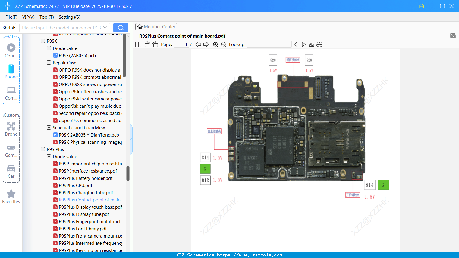 OPPO R9SPlus Contact Point Of Main Board